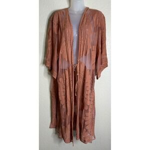 Style Apparel Womens Large Duster Cardigan Mesh Embroidered Lace Boho Western